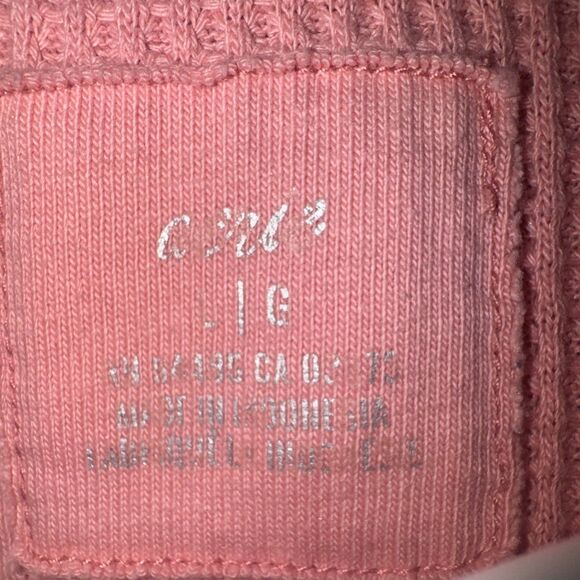 Aerie The Sweat Waffle Knit Crew Neck Sweatshirt Pink Coral Women's Large Henley - Picture 3 of 6